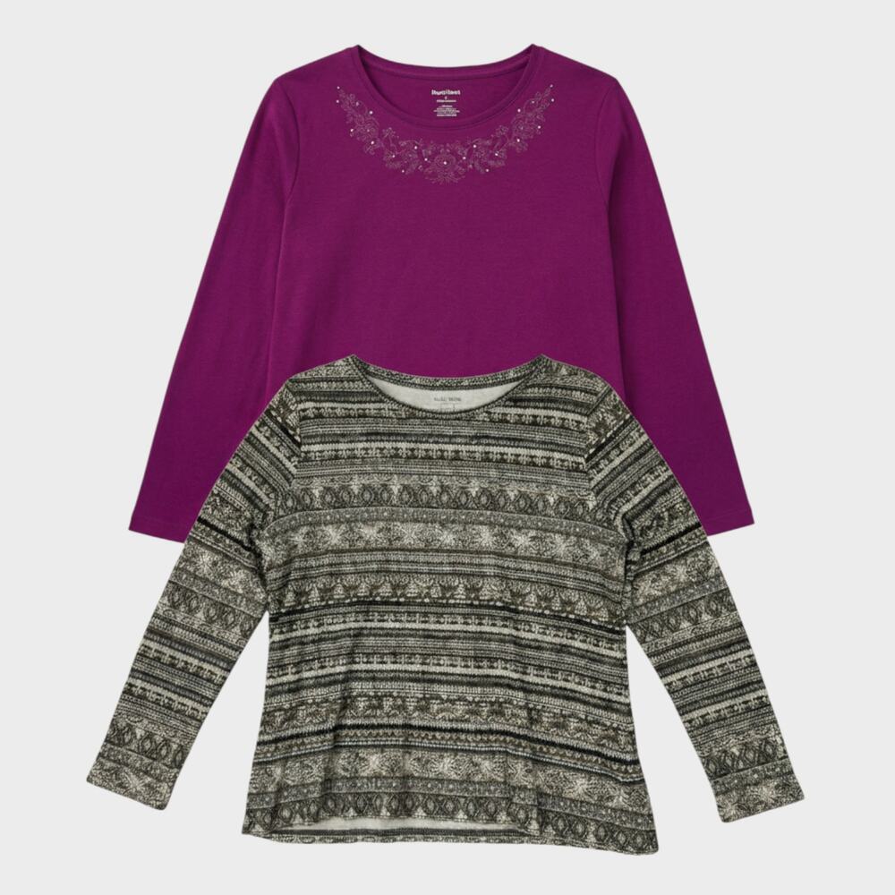 Studio Works L Lot of 2 Long Sleeve TShirts Purple / Black White Pattern
